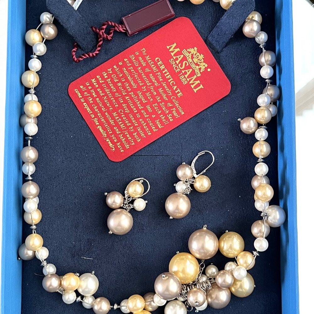 NEW Vintage Pearls Masami Cream & White Pearl Necklace Set